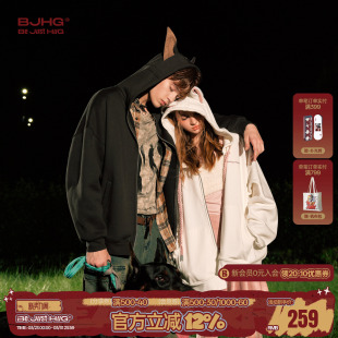情侣装 BJHG不计后果杜宾犬连帽加绒卫衣男款 潮牌新款 美式 外套 春季