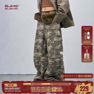 迷彩裤 复古痞帅直筒伞兵裤 子男款 美式 女 春季 BJHG不计后果做旧工装