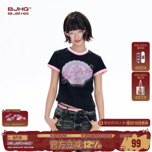 多巴胺修身 BJHG不计后果美式 夏季 t恤女2026新款 上衣 印花纯棉短袖