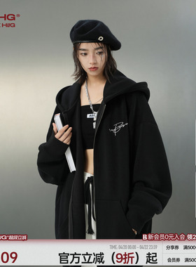 BJHG不计后果黑色加绒卫衣外套男女春季潮牌情侣连帽卫衣男士外套