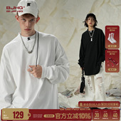 圆领潮牌内搭打底衫 BJHG不计后果 t恤男早春季 纯棉长袖 卫衣女 美式