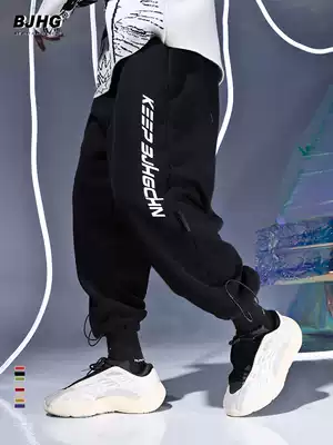 BJHG homemade autumn simple bundle of feet guard pants men's tide printing loose velvet basketball sports casual Harlan pants