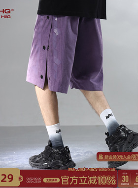 BJHG不计后果运动透气短裤男士夏季美式薄款紫色工装休闲五分裤子