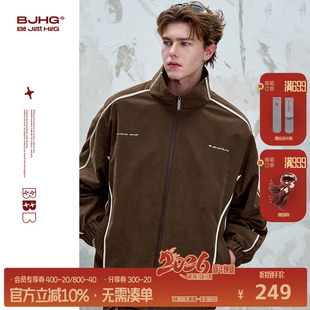 BJHG不计后果复古运动外套男款 立领夹克柔丝绒休闲外套女 秋冬美式