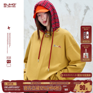 复古打底衫 BJHG不计后果纯棉长袖 美式 春秋季 情侣T恤女 t恤卫衣男款