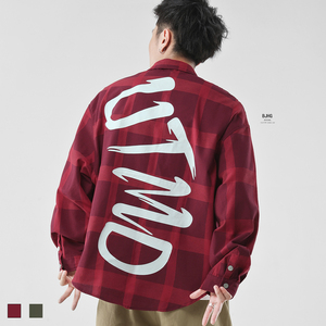 BJHG欧美街头宽松格子衬衫