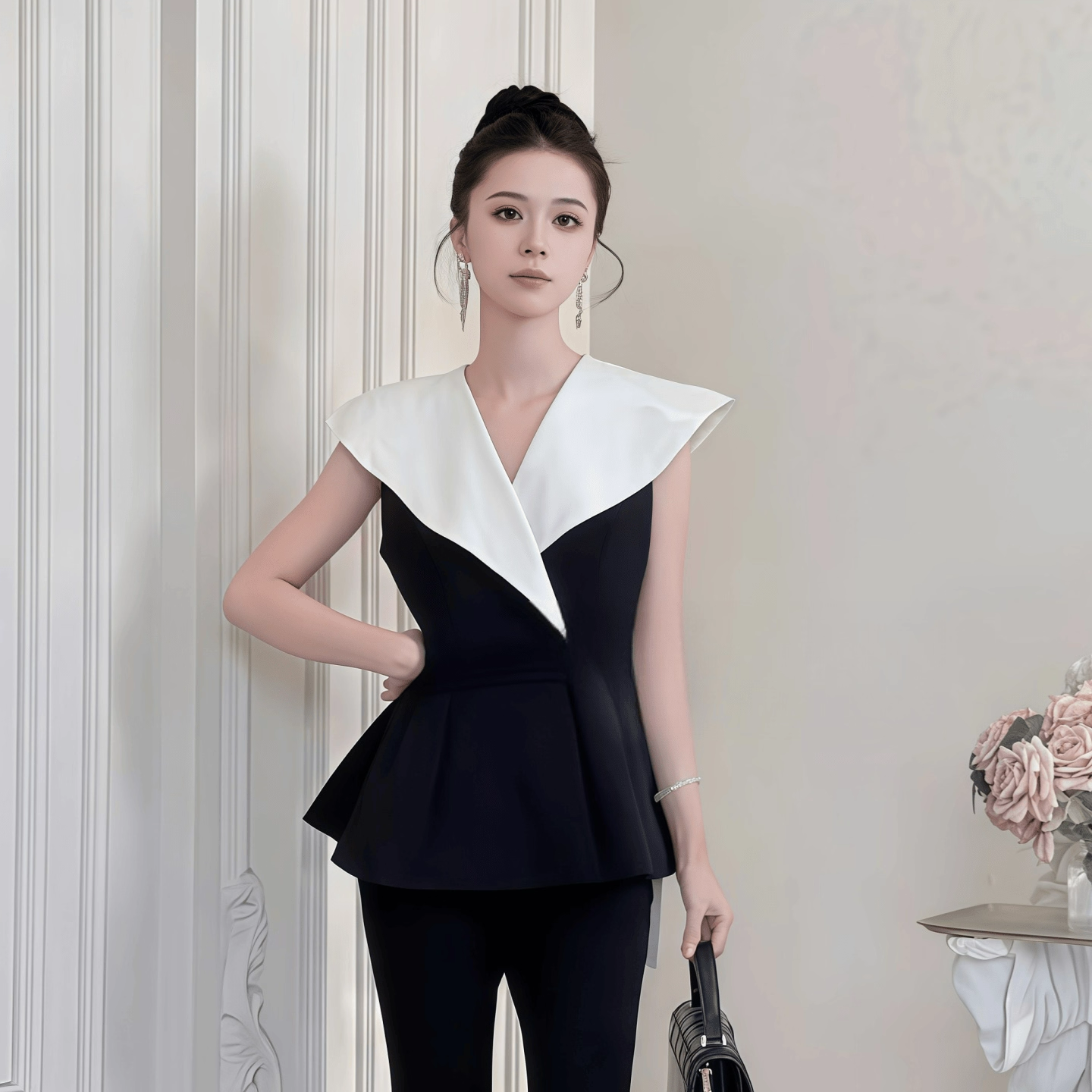 荷叶边设计感时尚修身显瘦上衣