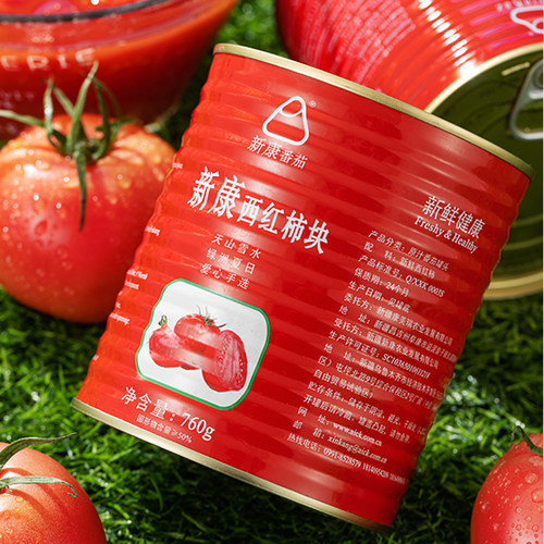 新疆新康西红柿块家用炒菜番茄丁原汁自然熟番茄块罐头760g罐装