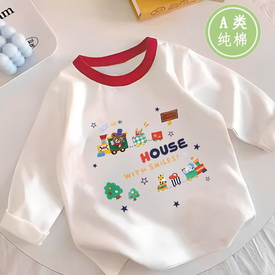 秋季2025新款韩版儿童小童女宝宝圆领印花打底衫女童长袖T恤上衣