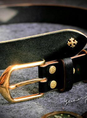 英国JE马缰革35mm/30mm宽头层牛皮男女通用情侣纯铜手工皮带腰带