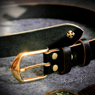 英国JE马缰革35mm 30mm宽头层牛皮男女通用情侣纯铜手工皮带腰带