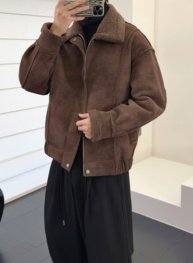 里奈男装美式大翻领皮毛一体冬季夹克男保暖高端痞帅宽松休闲外套