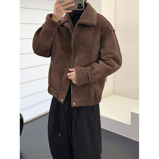 夹克男保暖高端痞帅宽松休闲外套 大翻领皮毛一体冬季 里奈男装 美式