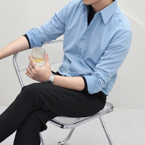 高级感抗皱商务男士白色长袖衬衫