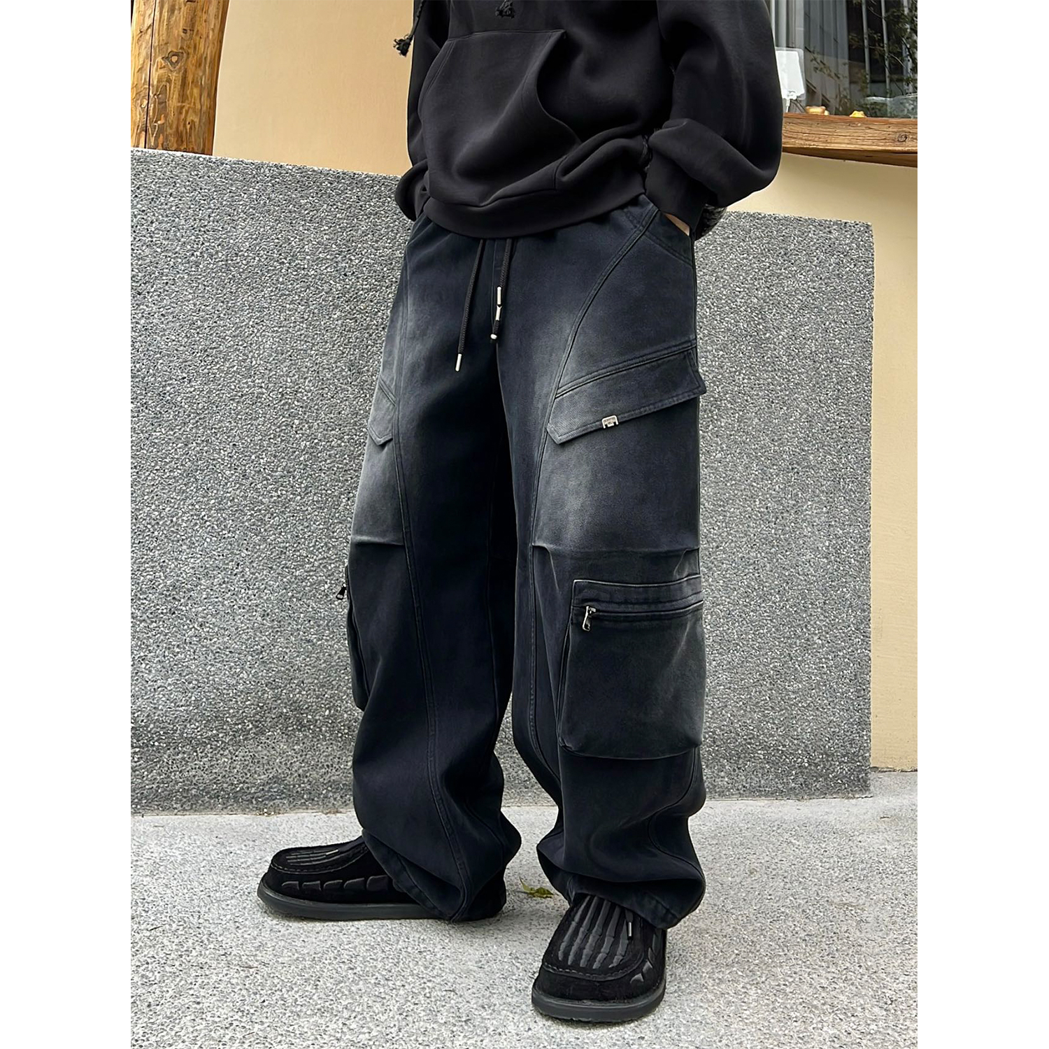 美式工装风宽松直筒长裤加绒