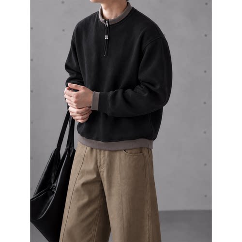 撞色半拉链圆领卫衣男拼色