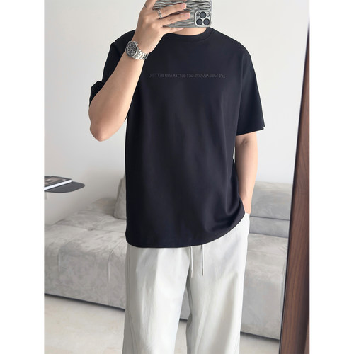 夏季黑色背面印花渐层猫纯棉T恤