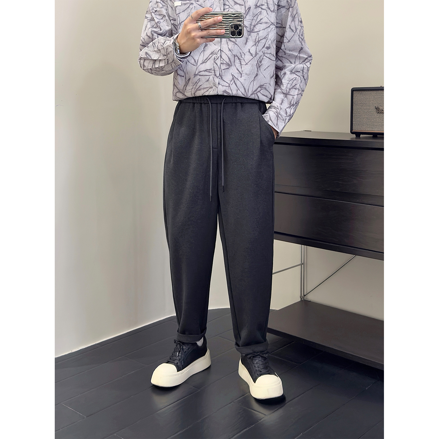 秋季松紧锥形裤窄版小脚长裤