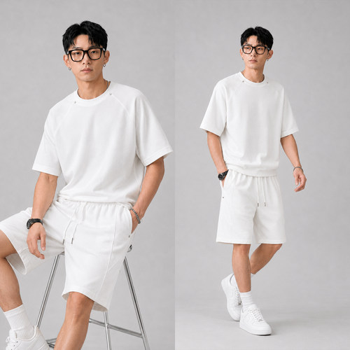 白色休闲运动套装男士夏季宽松