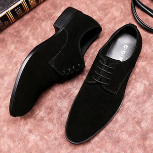 春秋英伦反绒男鞋真皮透气商务休闲鞋韩版磨砂系带尖头男单鞋潮流
