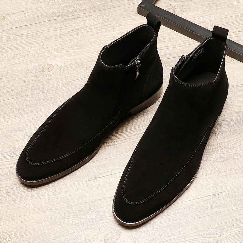 秋冬季英伦休闲高帮皮鞋真皮磨砂切尔西靴男马丁靴子牛仔靴潮流