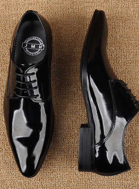 春季新潮英伦漆皮光面尖头男鞋真皮正装皮鞋男德比鞋潮流男单鞋子