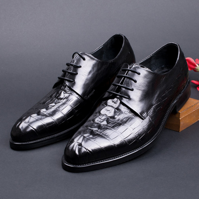 压花牛皮英伦休闲鞋鳄鱼纹男鞋时尚潮流青年商务正装尖头皮鞋婚鞋