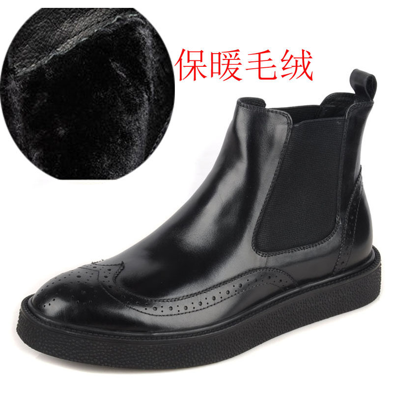 冬季皮靴英伦风雕花高帮皮靴棉鞋