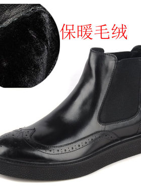 冬季皮靴英伦风雕花高帮皮靴棉鞋