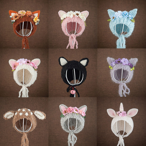 新生儿满月可爱羊毛毡猫狗耳朵鹿