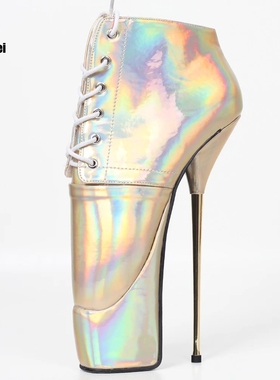 苦月亮新款欧美性感高跟短靴22CM超高金属细跟尖头镭射芭蕾高跟鞋