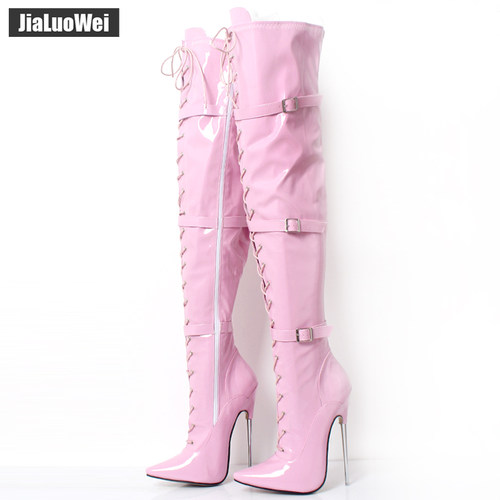 漆皮细高跟长靴女王高跟过膝长靴