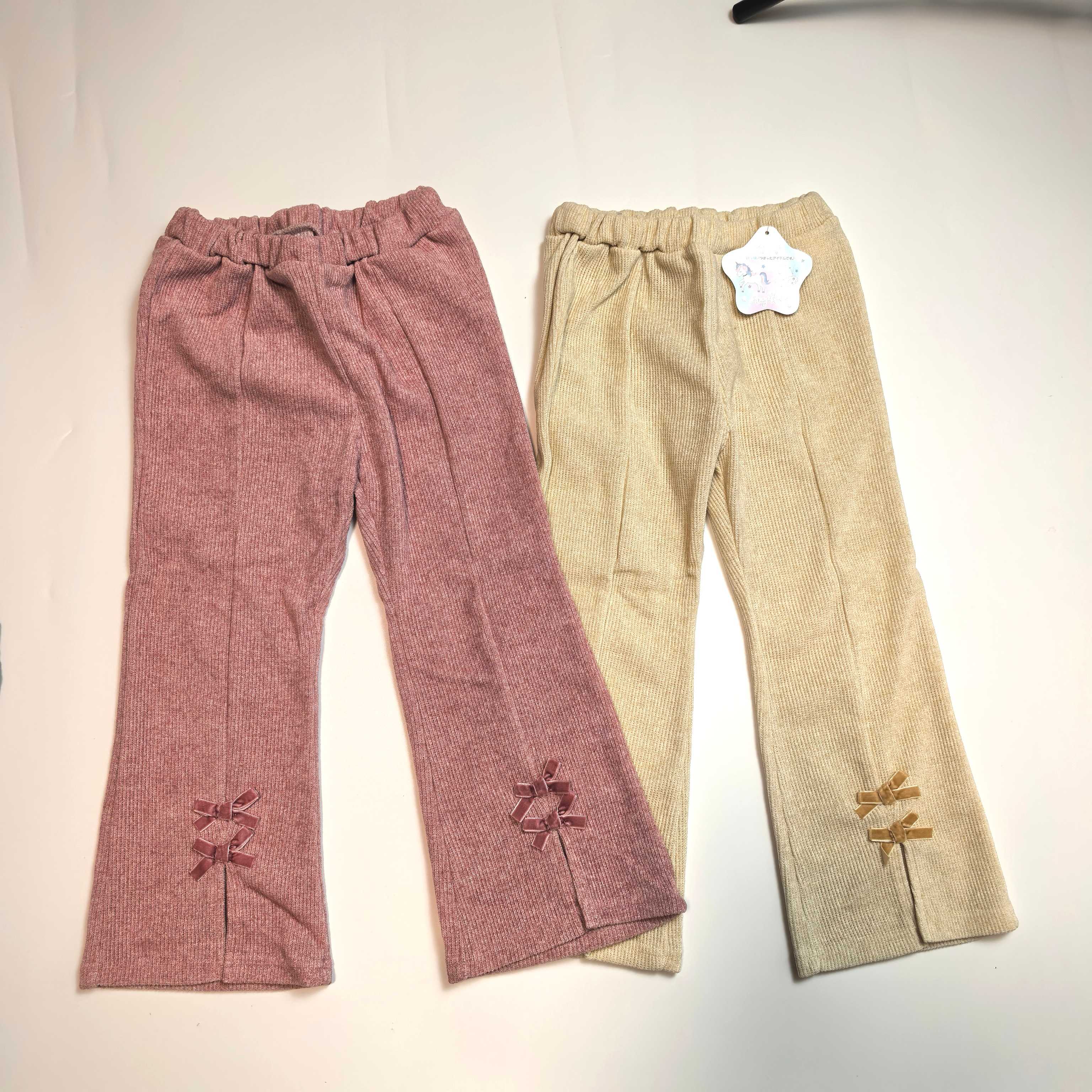 0683 110 120 130cm日单码 春秋款 女童蝴蝶结小开口条绒微喇长裤