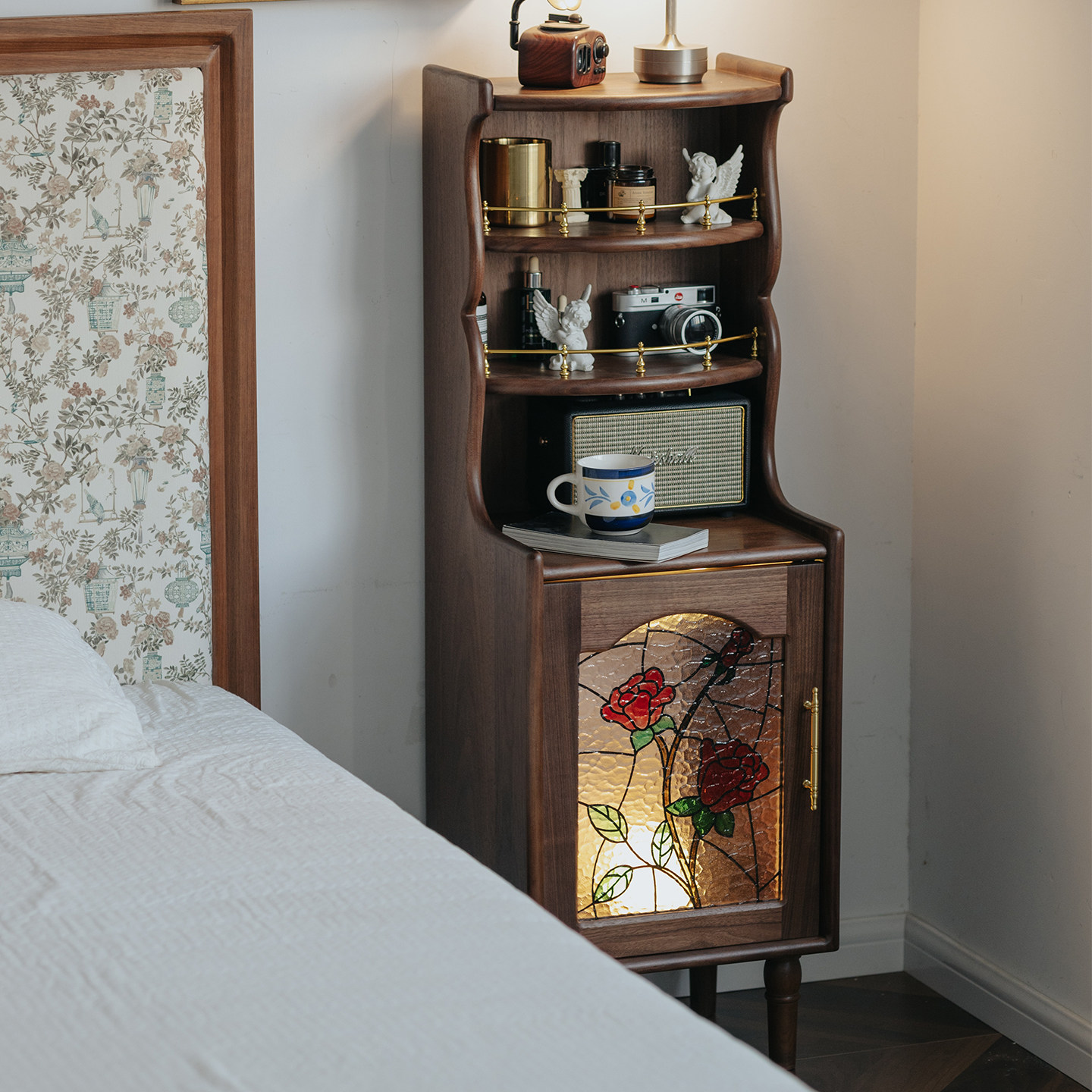 物应小皇宫床头柜北美黑胡桃木实木复古卧室收纳储物抽屉柜床边柜,住宅家具,床头柜,淘宝优惠券,粉丝福利购,淘宝优惠卷