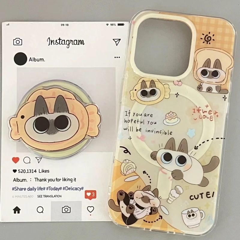卡通鲷鱼小豆泥猫咪磁吸适用iphone15promax16手机壳苹果14支架iphone13防摔11/12promax软边xs/xr全包87plus