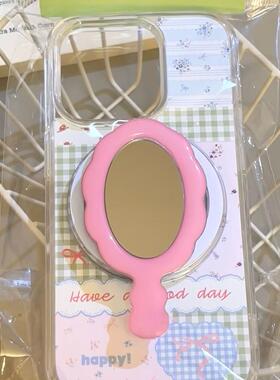 韩风宫格碎花镜子磁吸支架适用iphone15promax手机壳苹果1413pro小众12/11防摔14promax软xs/xr保护套7/8plus