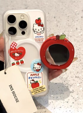 可爱少女心红苹果kitty猫磁吸支架适用iPhone15promax苹果14手机壳13pro防摔1211磨砂16promax软xsxr女78plus