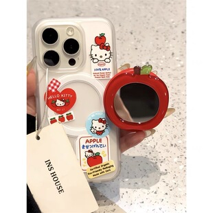 可爱少女心红苹果kitty猫磁吸支架适用iPhone15promax苹果14手机壳13pro防摔1211磨砂16promax软xsxr女78plus