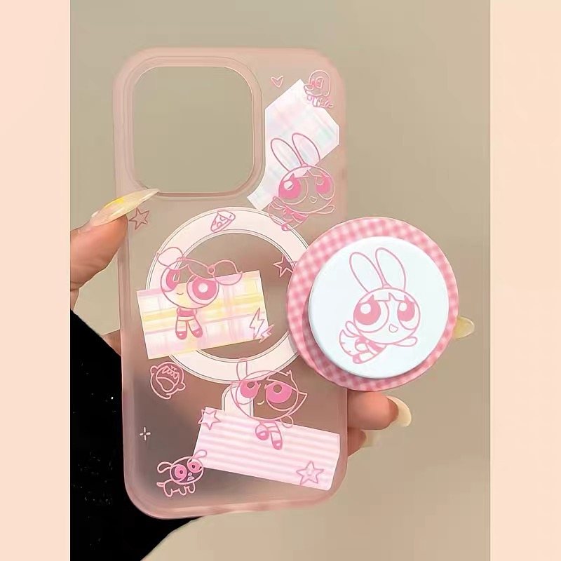 可爱粉色线条小女警磁吸支架适用iPhone15promax苹果14手机壳13pro防摔1211女16promax磨砂xsxr硬78plus卡通