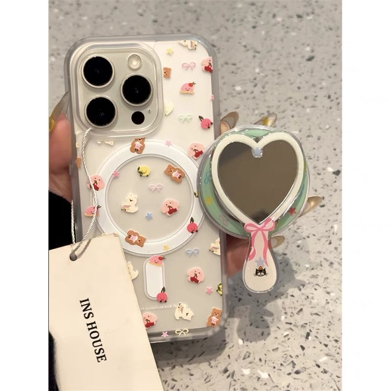 蝴蝶结爱心镜面磁吸支架适用iphone15promax16手机壳苹果14支架iphone13防摔11/12promax软边xs/xr全包87plus