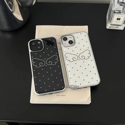 韩系ins古早感天使翅膀波点适用iPhone15promax苹果16pro手机壳13防摔141211全包17promax电镀17pro滴胶15pro