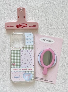 韩风宫格碎花镜子磁吸支架适用iphone15promax手机壳苹果1413pro小众12/11防摔14promax软xs/xr保护套7/8plus