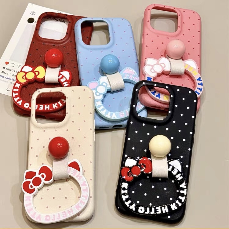 简约波点皮纹镂空KT猫指环扣适用iphone15promax14手机壳苹果16软iphone13防摔11/12可爱xs/xr女8p/7plus清新