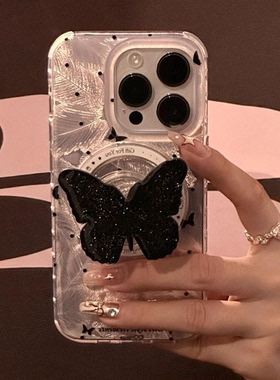 ins暗黑甜酷爱心蝴蝶磁吸支架适用iphone14promax13苹果15手机壳12/11女款15promax软硅胶xs/xr防摔78p保护套