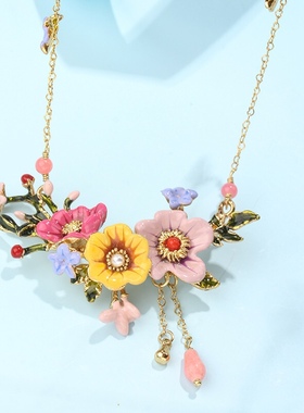 珐琅釉 花园系列芍药花流苏项链