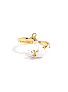 珐琅釉 法式风格ins风猫咪珍珠开口戒指