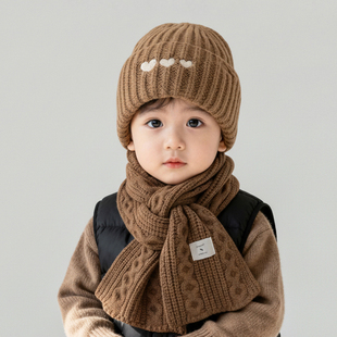 儿童毛线帽秋冬季宝宝针织帽子套头帽男童女童围巾两件套保暖围脖