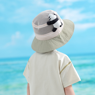 儿童帽子夏季男童网顶遮阳帽防晒帽可爱熊猫女童太阳帽宝宝渔夫帽