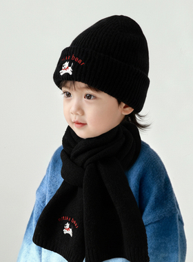 儿童毛线帽围巾两件套秋冬季宝宝针织保暖帽子男童女童套头帽可爱