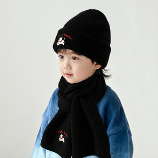 儿童毛线帽围巾两件套秋冬季宝宝针织保暖帽子男童女童套头帽可爱